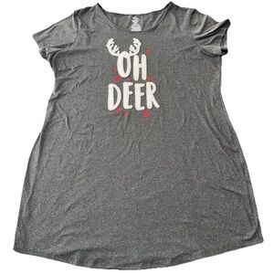 Secret Treasures L/XL Christmas Sleep Shirt Gray "Oh Deer" Reindeer Nightgown